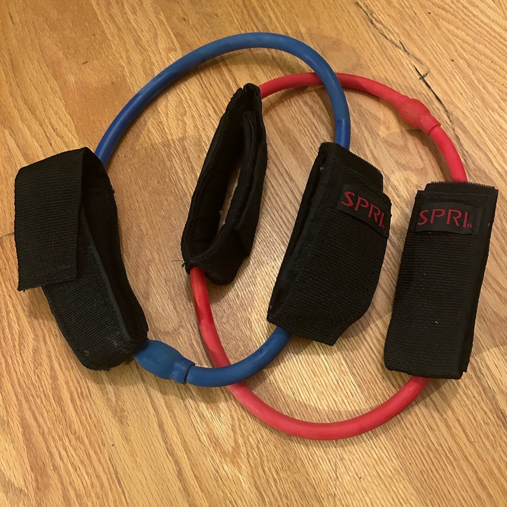 SPRI Xercuff Leg Resistance Band Exercise Cord w Ankle Cuffs set/2 heavy medium